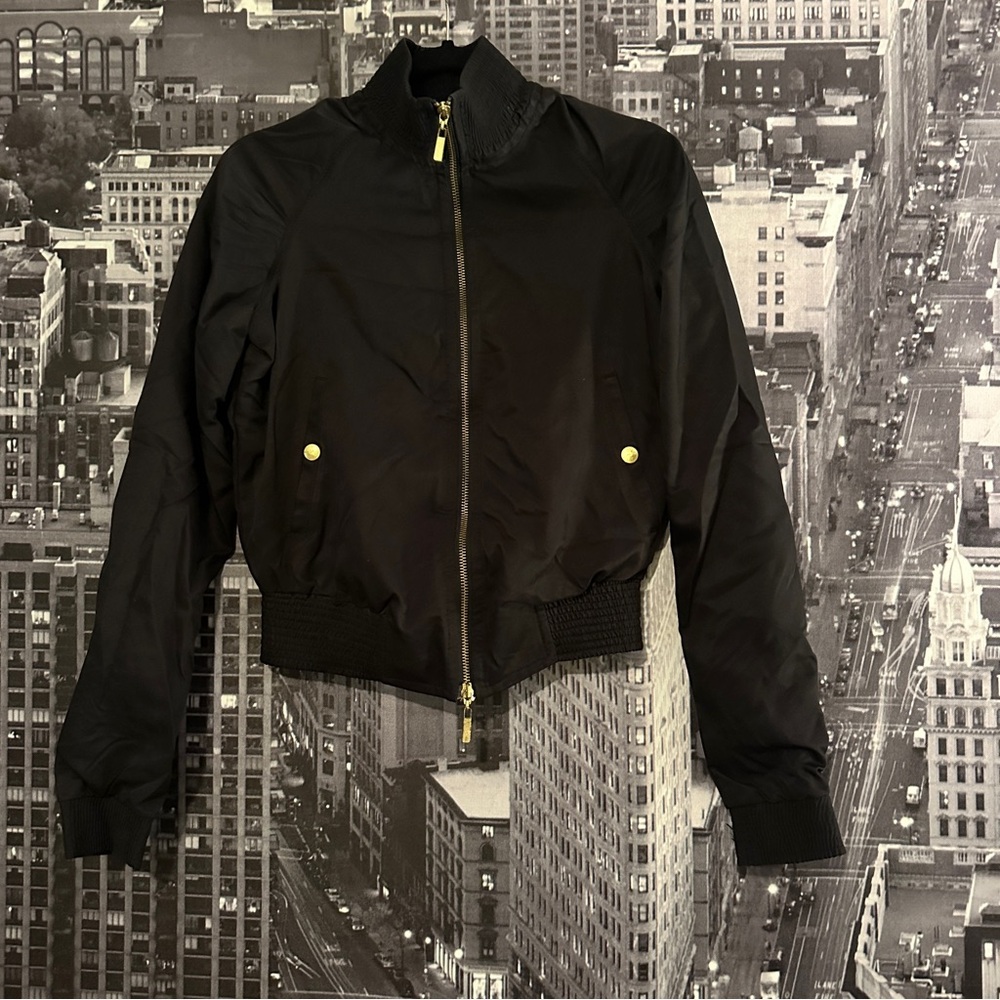 Black Noir Black Bomber Jacket with Gold Accents